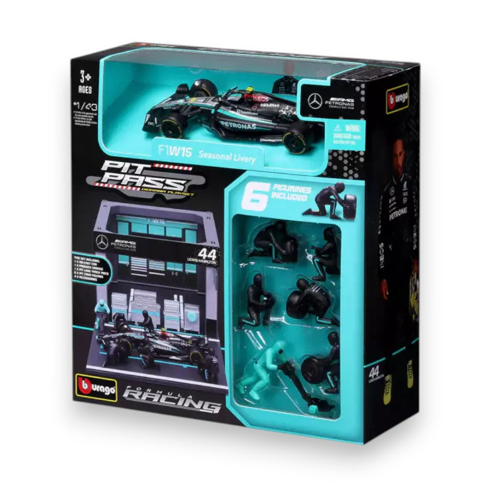 F1 Diorama Garage Pit Stop & Mercedes-AMG W15 2024 #44 Lewis Hamilton 1/43