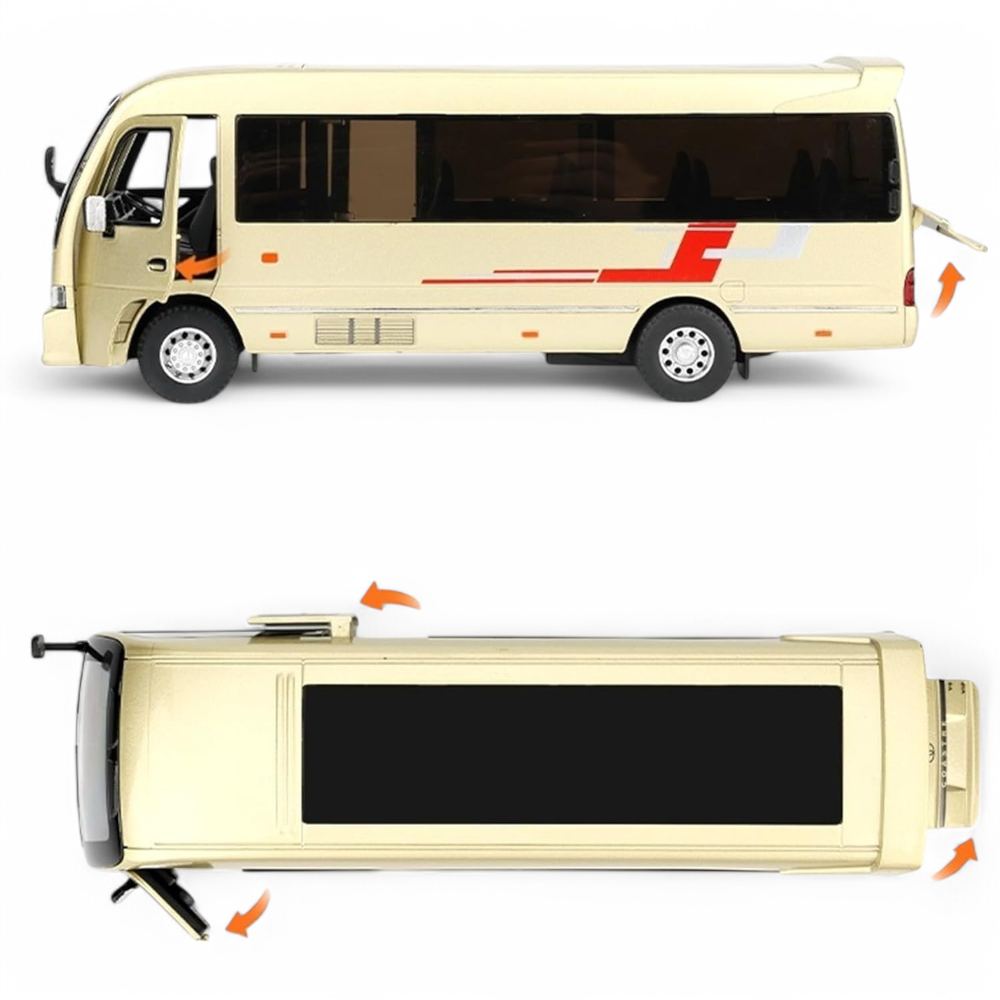 Toyota Coaster Minibus Dorado Luces y Sonido 1/32