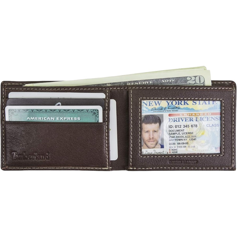 Timberland - Billetera para Hombre Bifold Marrón Oscuro