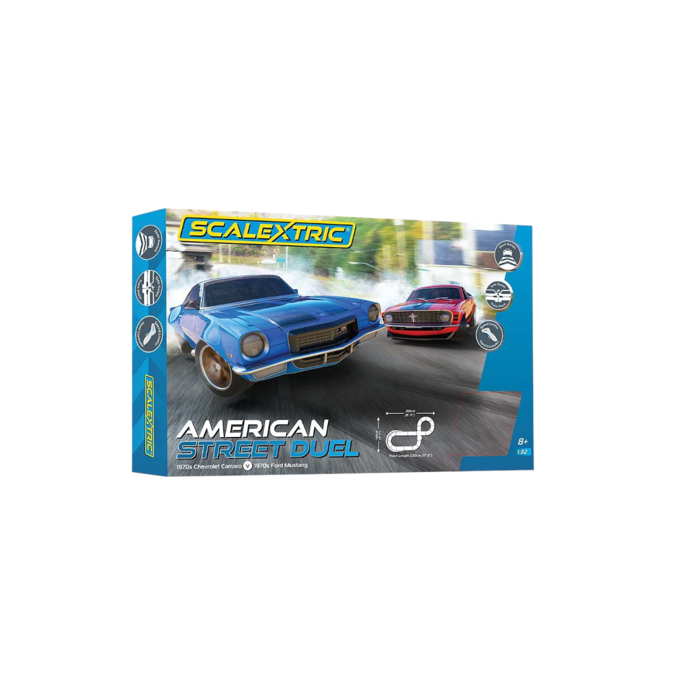 Scalextric American Street Dual 1970s Chevrolet Camaro Vs 1970s Ford Mustang 1/32
