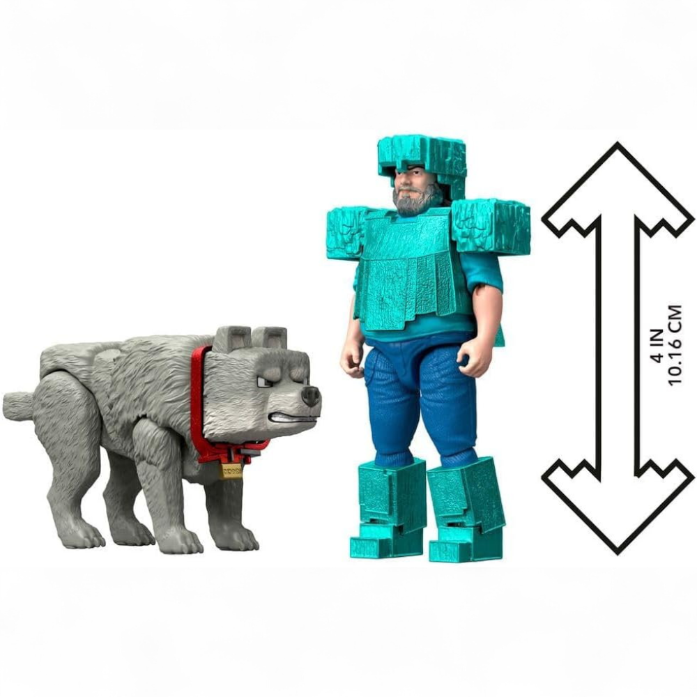Minecraft Movie - Steve in Diamond Armor & Man's Best Wolf Dennis