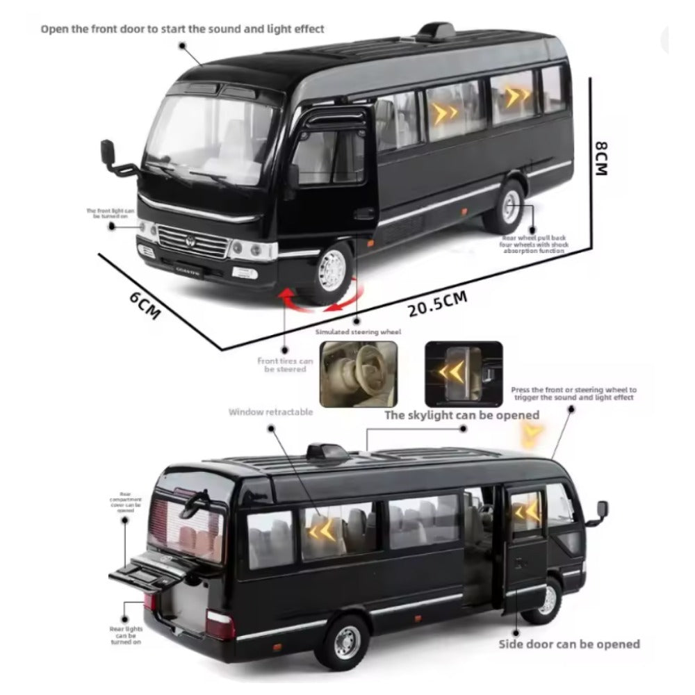 Toyota Coaster Minibus Negro Luces y Sonido 1/24