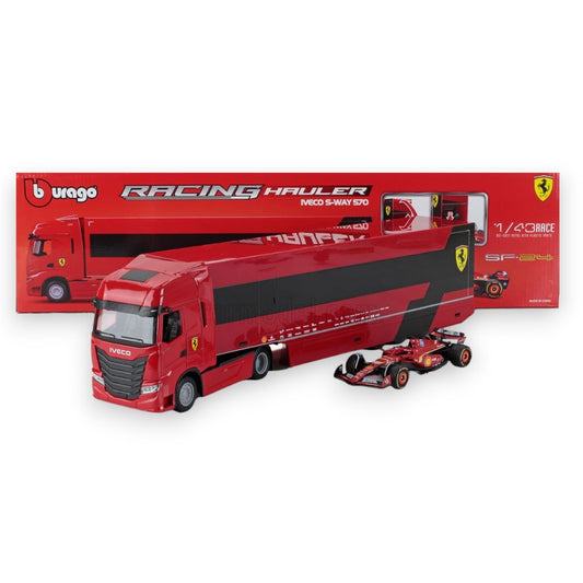 Formula 1 Iveco S-Way 570 Race Car Transporter & Ferrari SF-24 #16 Leclerc 1/43