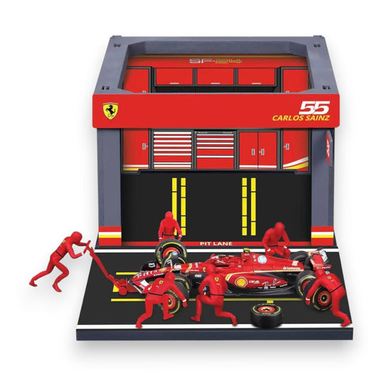 F1 Diorama Garage Pit Stop & Ferrari SF-24 2024 #55 Carlos Sainz 1/43