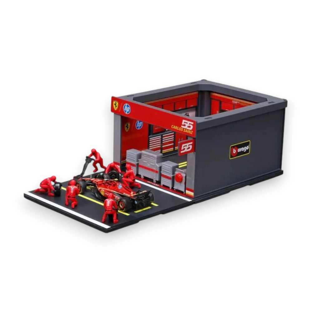 F1 Diorama Garage Pit Stop & Ferrari SF-24 2024 #55 Carlos Sainz 1/43