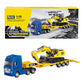 Flat Trailer Excavator Azul 1/50
