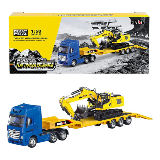 Flat Trailer Excavator Azul 1/50