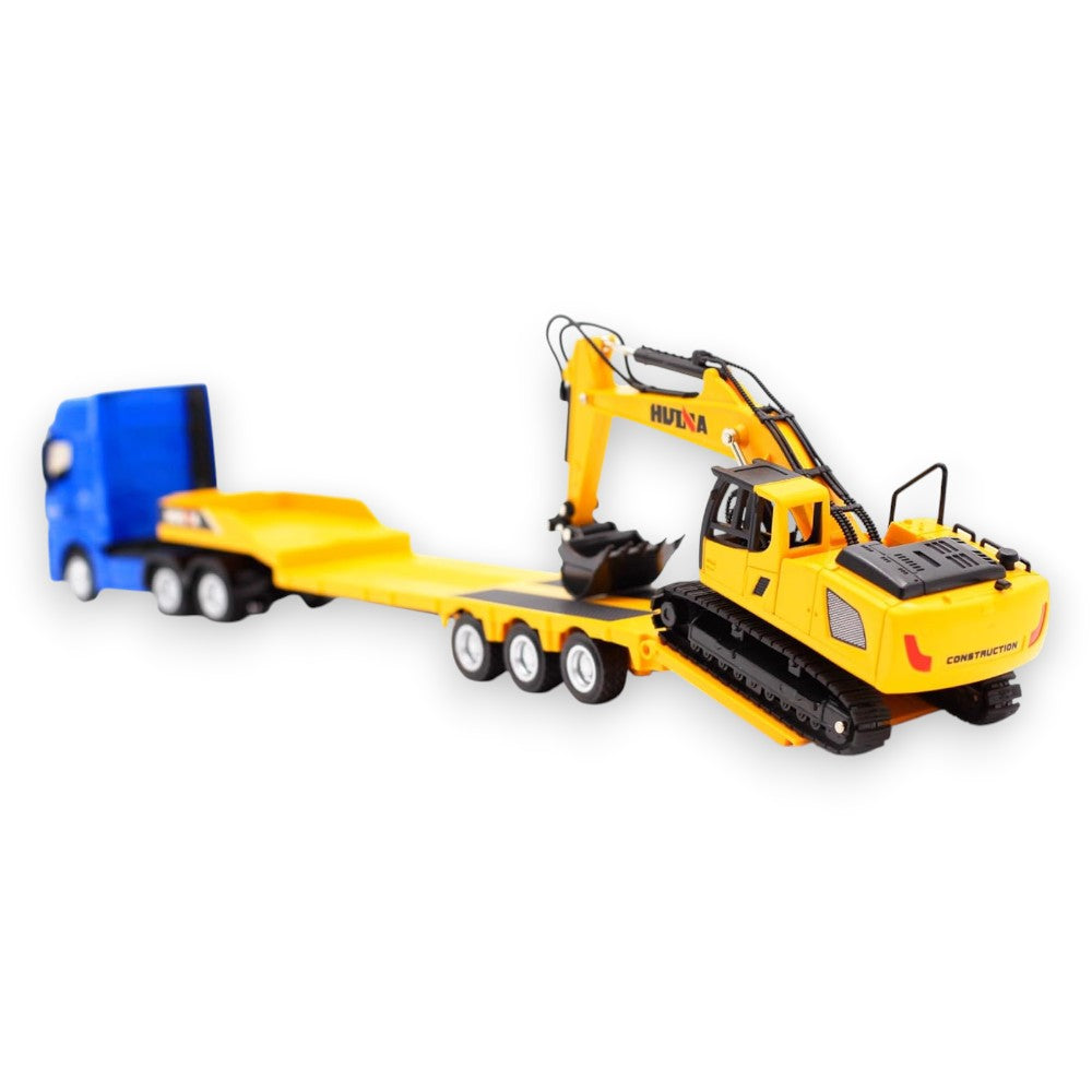 Flat Trailer Excavator Azul 1/50