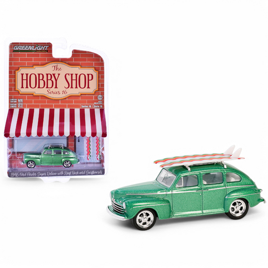 The Hobby Shop Series 16 - 1946 Ford Fordor Super Deluxe Roof Rack & Surfboards 1/64