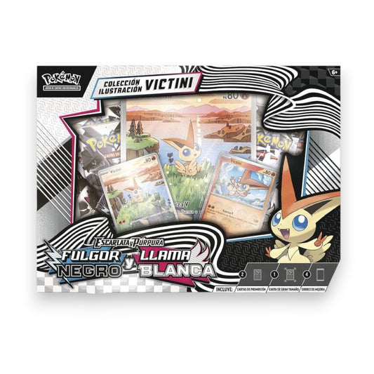 Pokemon TCG Escarlata & Púrpura - Fulgor Negro y Blanca Llama Victini Colección Ilustración Español