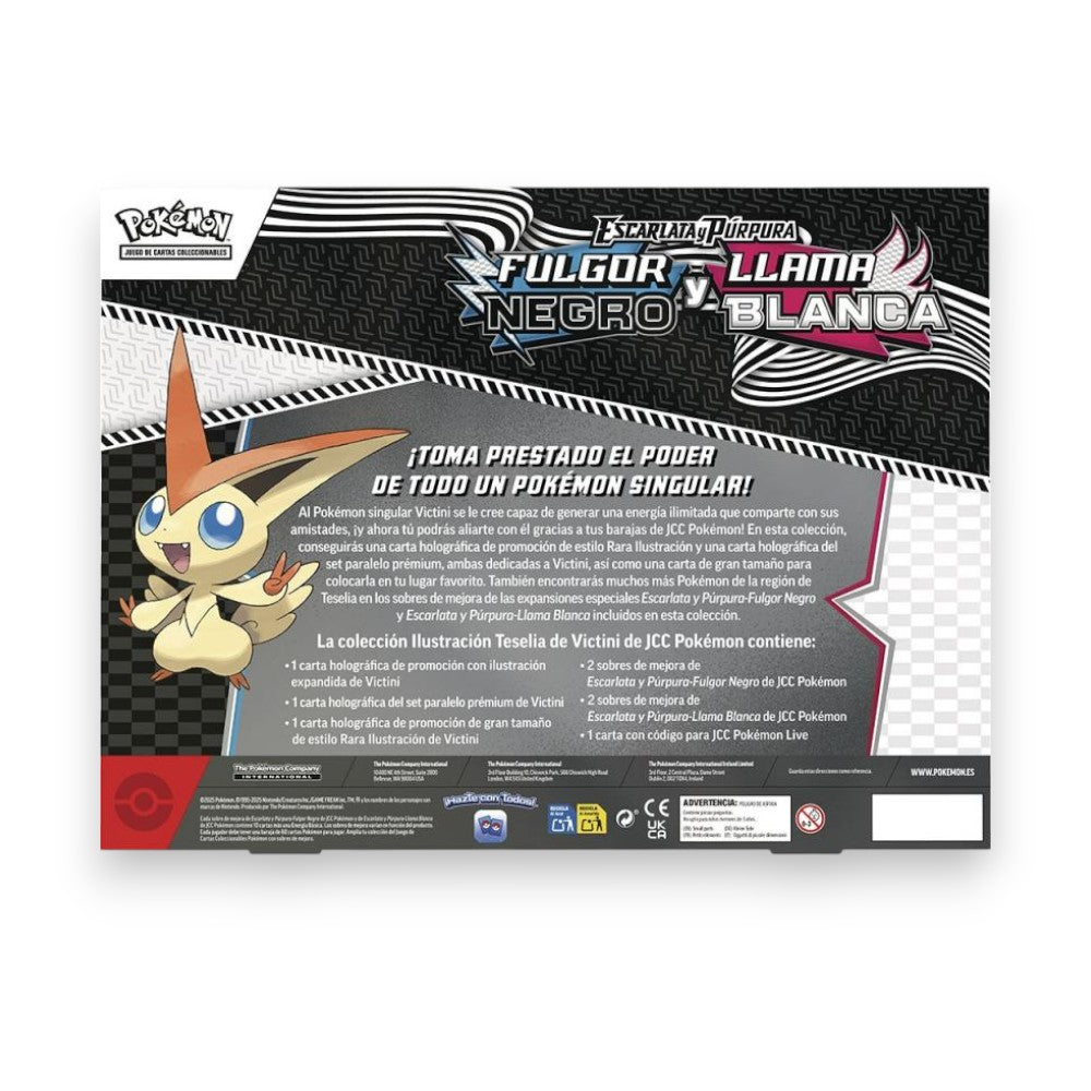 Pokemon TCG Escarlata & Púrpura - Fulgor Negro y Blanca Llama Victini Colección Ilustración Español