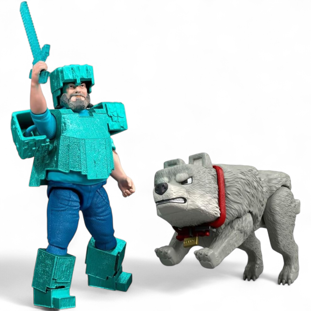 Minecraft Movie - Steve in Diamond Armor & Man's Best Wolf Dennis