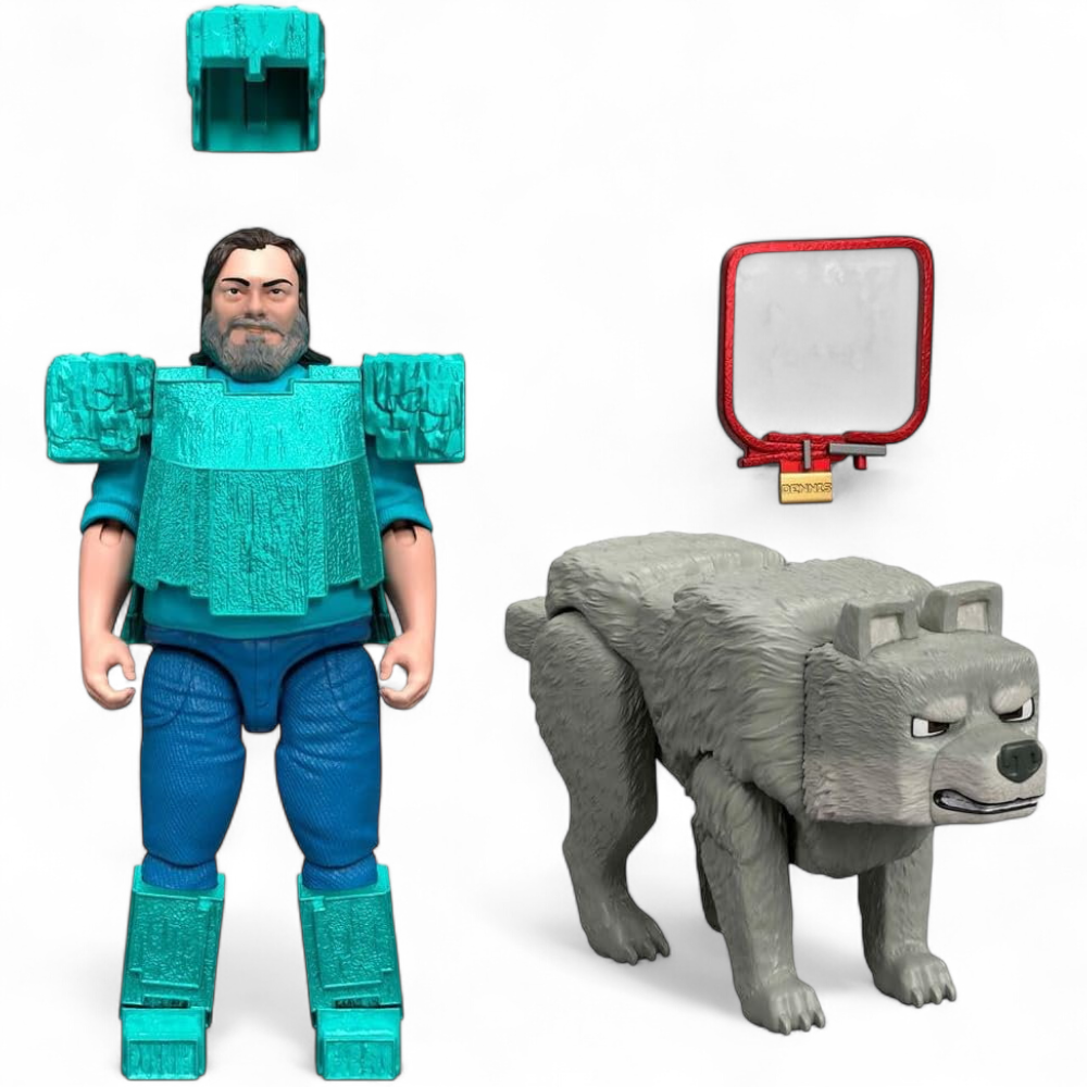 Minecraft Movie - Steve in Diamond Armor & Man's Best Wolf Dennis