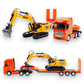 Camión Plataforma con Excavadora Metal - Naranja - 1/50