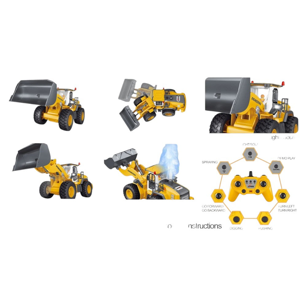 Bulldozer Control Remoto Luces y Vapor 1/18