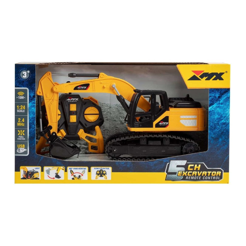 Excavadora Control Remoto Negro Sonido, Luces y Vapor 1/18