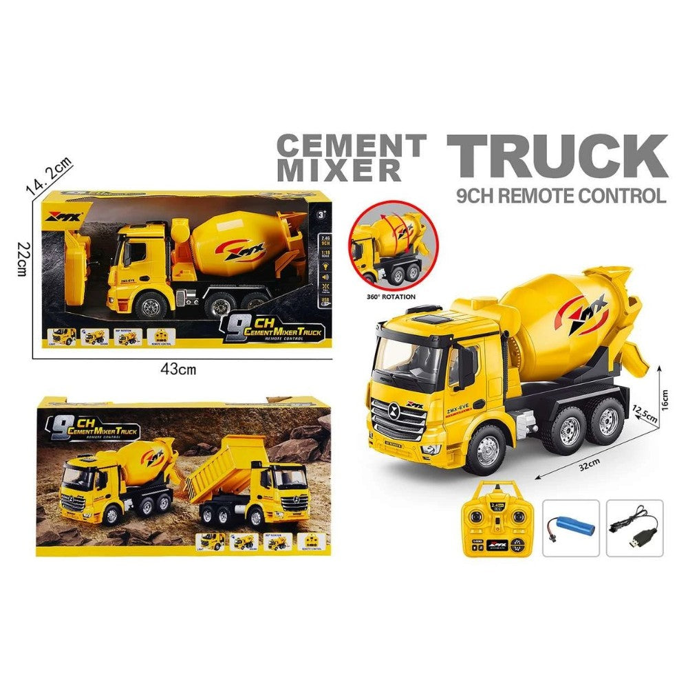 Cement Mixer Truck Control Remoto Sonido y Luces 1/18